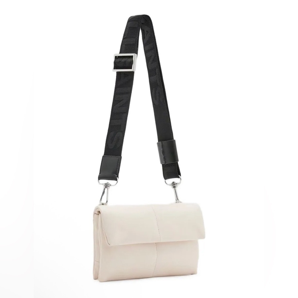All Saints Cream Crossbody Bag with Black Strap
